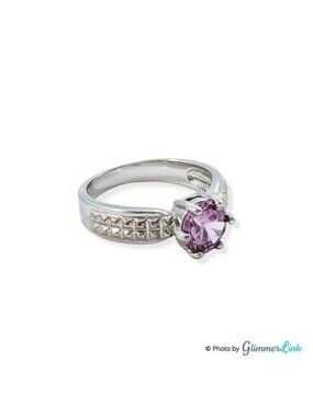 Silver Tone Purple Crystal Ring Size 9 Simulated Amethyst